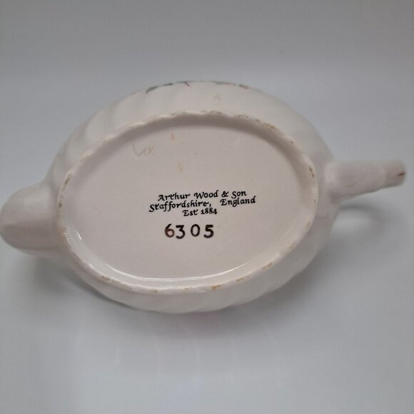 Arthur Wood & Son Staffordshire England Pink Rose Floral Gold Trim Teapot 6305 - Picture 7 of 11